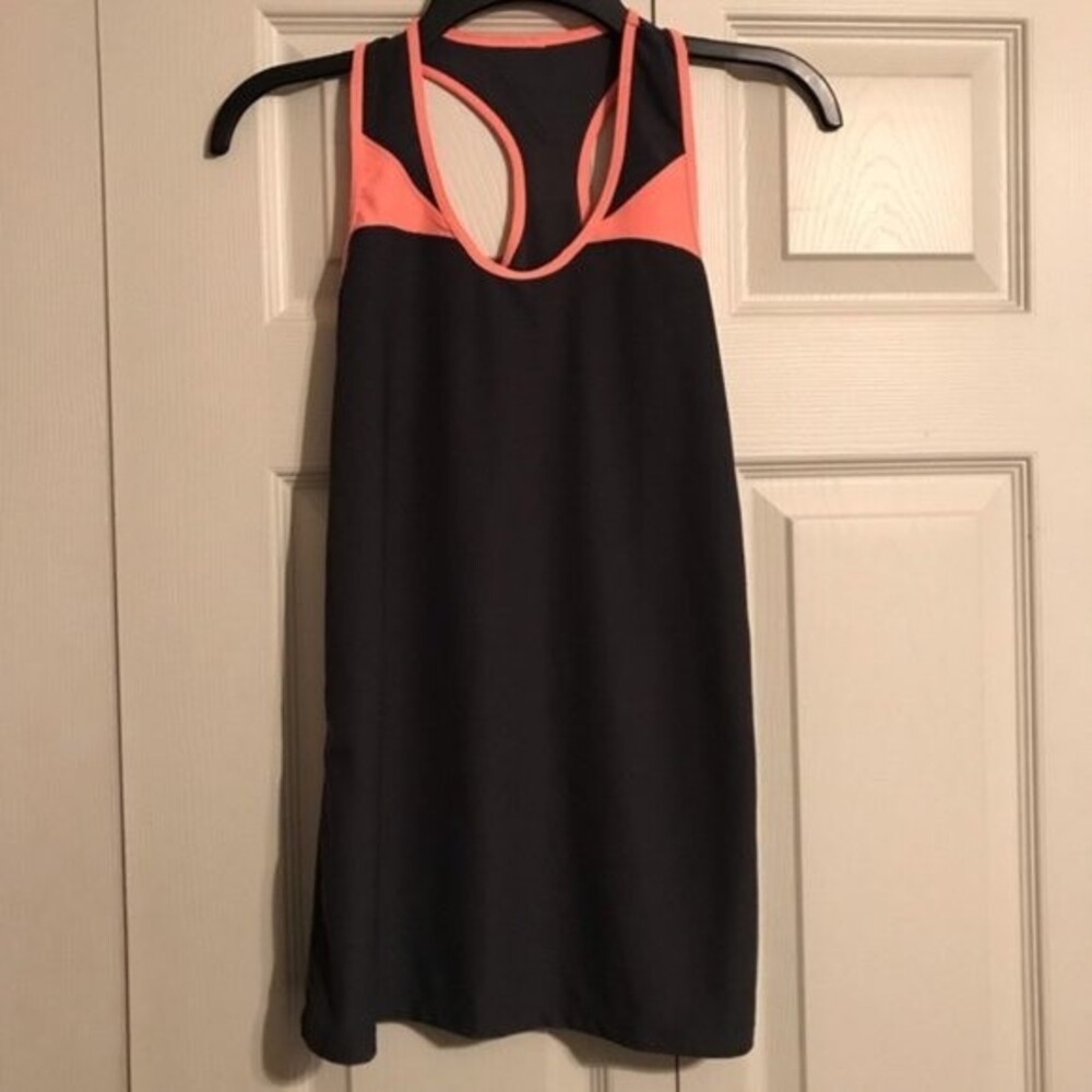 ZUZUZEN Active Racer Tank Dark Gray Peach Workout Gym Athleisure Small Wicking